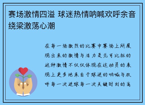 赛场激情四溢 球迷热情呐喊欢呼余音绕梁激荡心潮