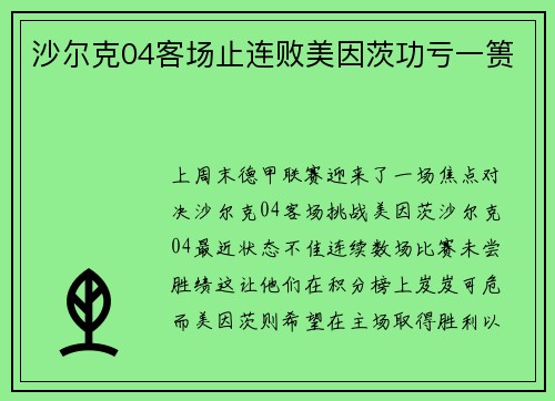 沙尔克04客场止连败美因茨功亏一篑