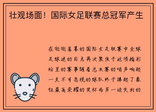壮观场面！国际女足联赛总冠军产生